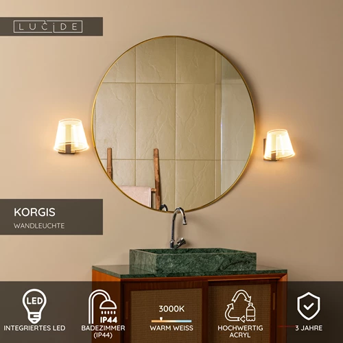 Lucide KORGIS - Wandleuchte Badezimmer - LED - 1x10W 3000K - IP44 - Transparent - USP